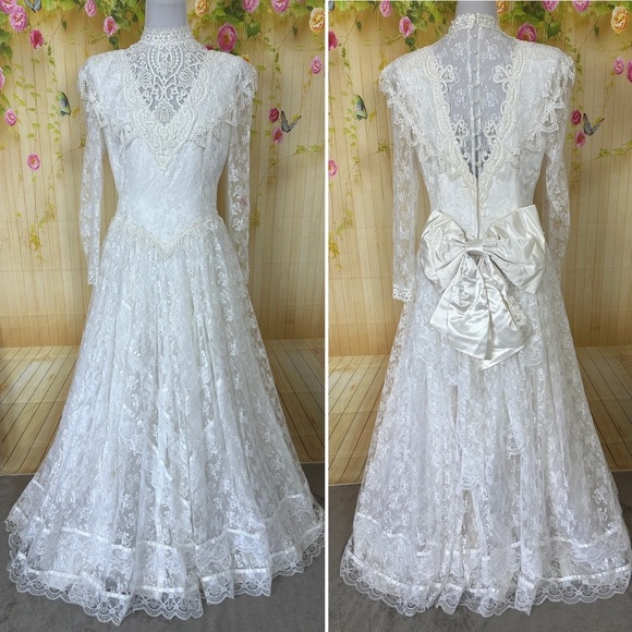 Jessica McClintock Dresses & Skirts - VINTAGE Jessica McClintock Bridal White Lace Wedding Dress Size 14